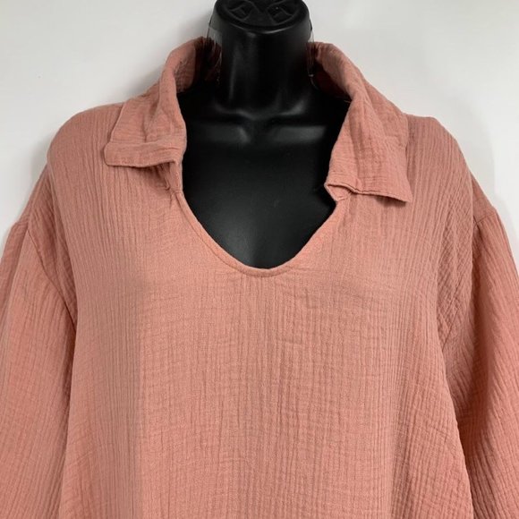 Nordstrom Women's Gauze Cotton Collared Half Sleeve Maxi Dress Size XL - Picture 3 of 13